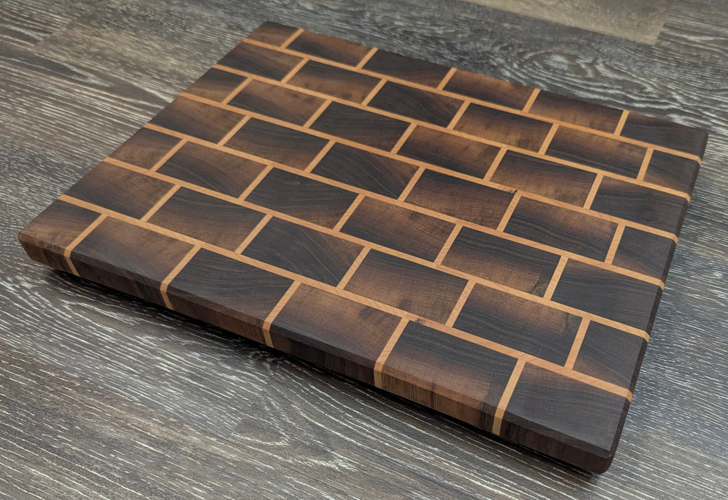 Handcrafted Brick-Pattern Cutting Board – Walnut & Maple